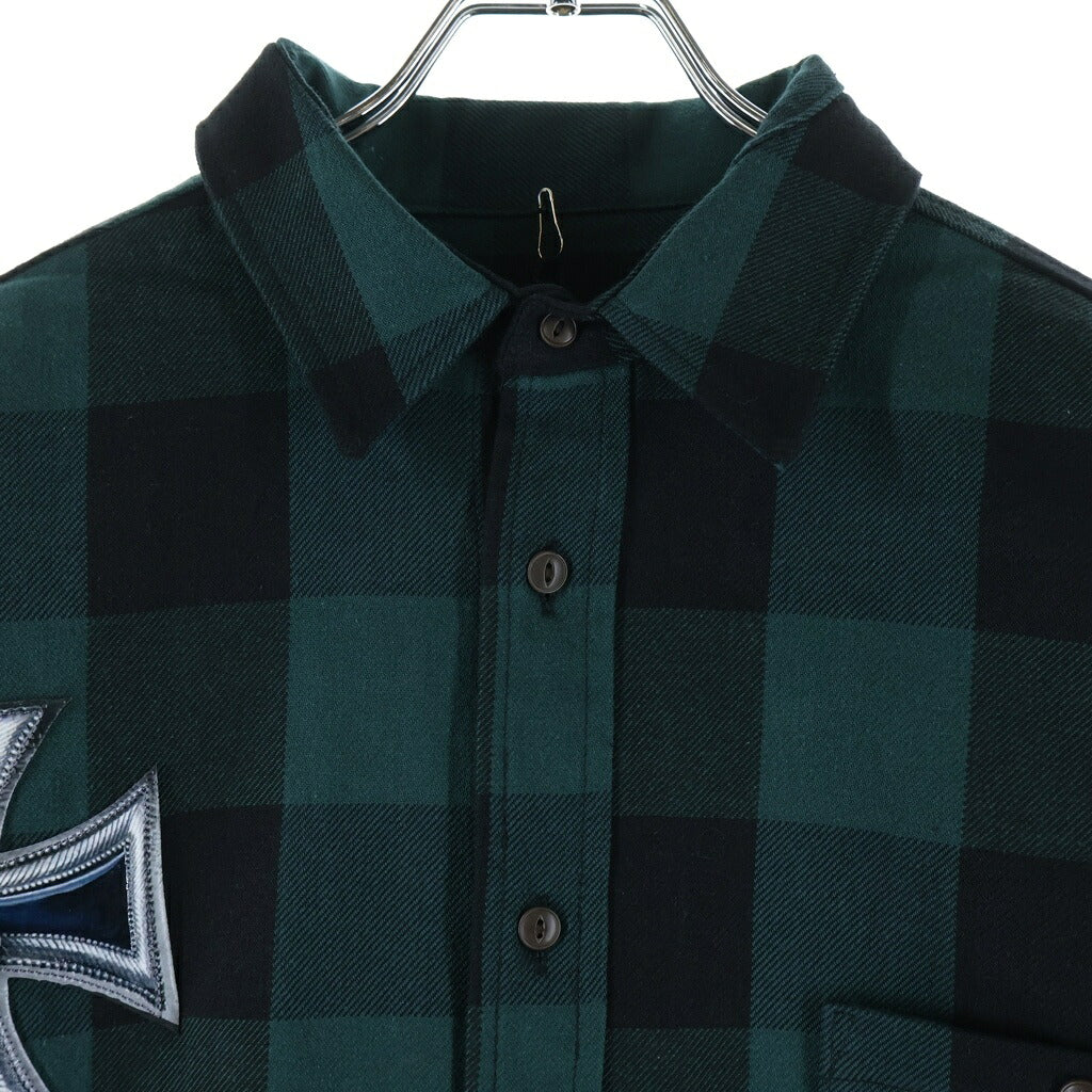 TALKING ABOUT THE ABSTRACTION(トーキング アバウト ザ アブストラクション) 26SS 3D CROSS SHIRTS クロスパッチ 長袖シャツ グリーン 26SS-SH-001