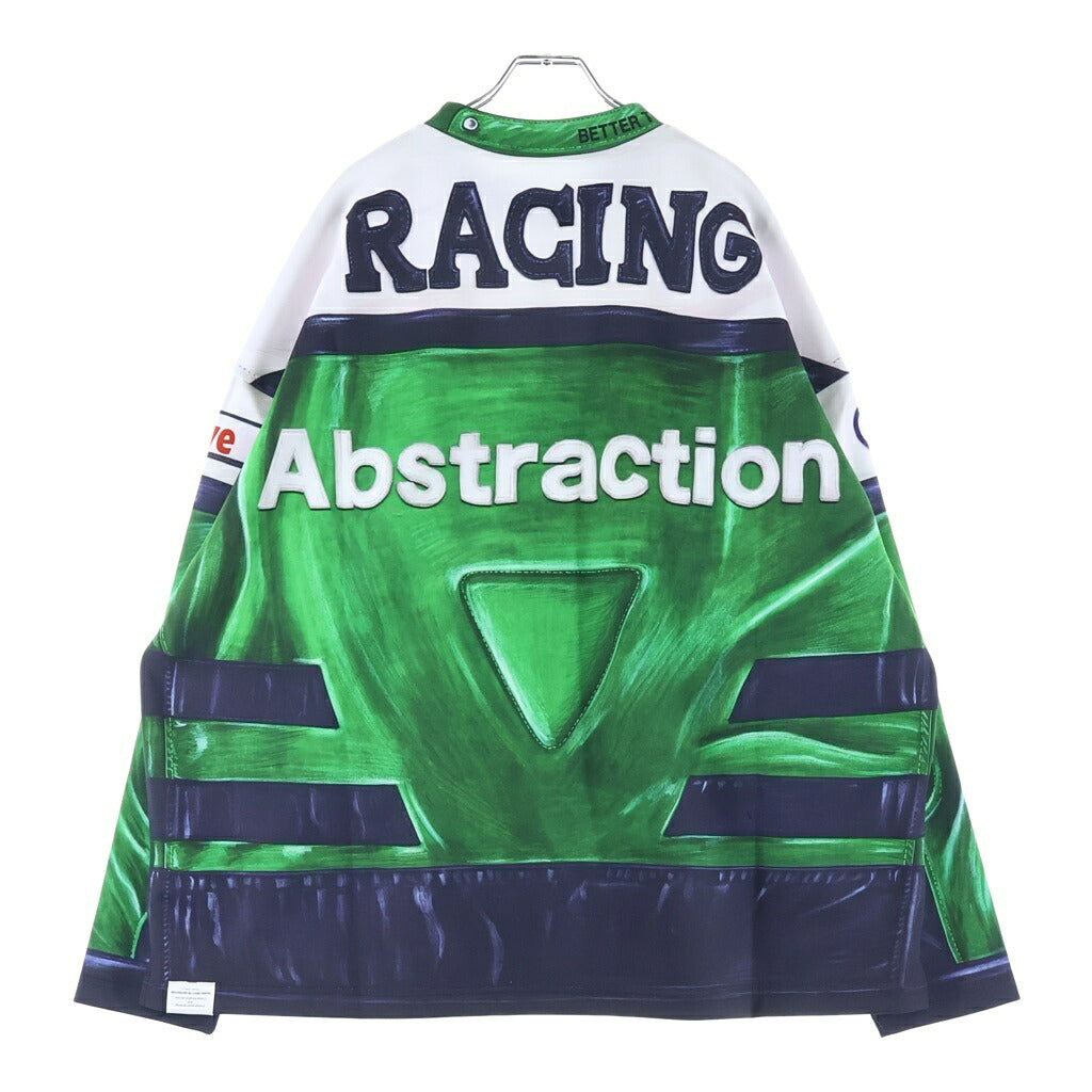 TALKING ABOUT THE ABSTRACTION(トーキング アバウト ザ アブストラクション) MOCK NECK PRINT L/S レーシングプリント モックネック 長袖Tシャツ ホワイト/グリーン NPT-J-005A