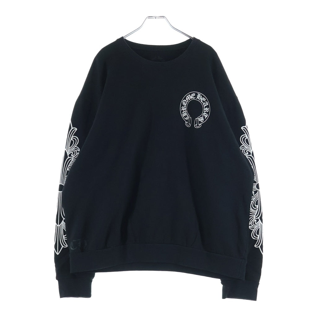 CHROME HEARTS(クロムハーツ) Horseshoe Arm Floral Cross L/S Sweatshirt ホースシュー アームフローラルクロス クルーネック スウェットトレーナー ブラック