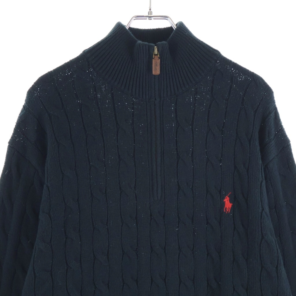 POLO RALPH LAUREN(ポロラルフローレン) Half-Zip Knit ハーフジップ ケーブル編みニット セーター ロゴ刺繍 ネイビー 0200011413