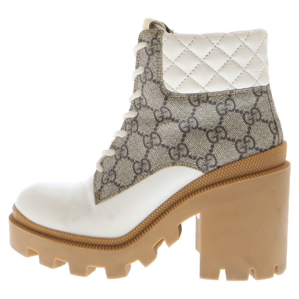 GUCCI(グッチ) GGスプリーム アンクルブーツ レザー×PVC ホワイト×ベージュ 659691 ハイヒールブーツ 靴