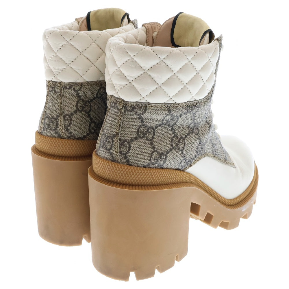 GUCCI(グッチ) GGスプリーム アンクルブーツ レザー×PVC ホワイト×ベージュ 659691 ハイヒールブーツ 靴