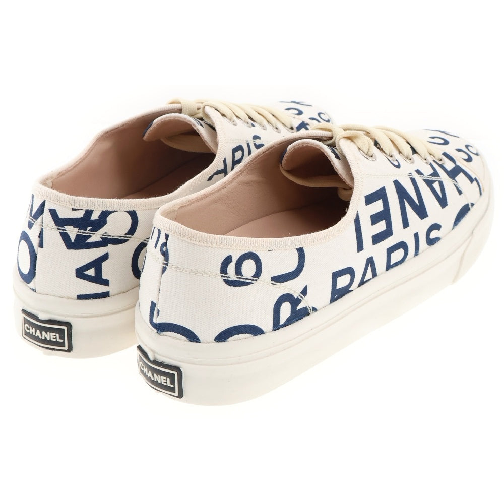 CHANEL(シャネル) ロゴ スニーカー#37 ホワイト×ネイビー バイカラー キャンバス ローカット 靴 シューズ