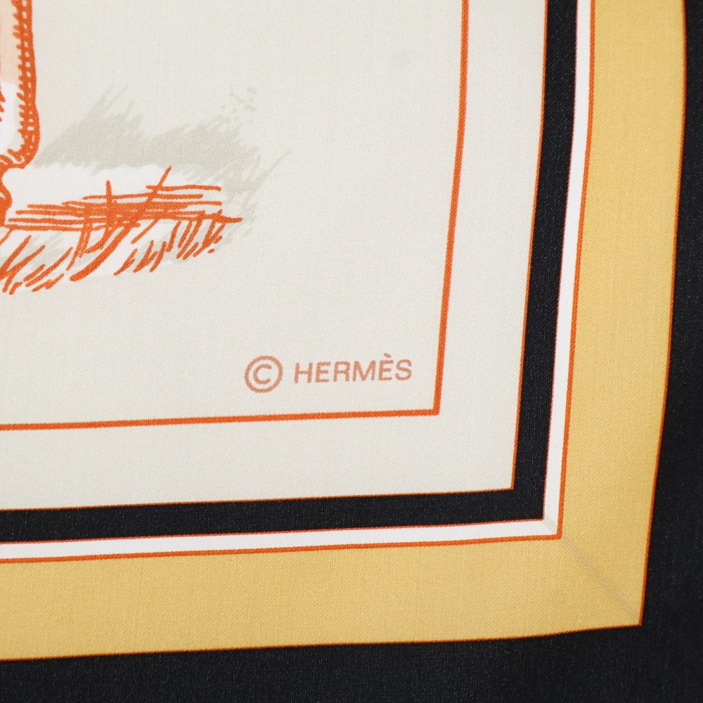HERMES(エルメス) カレ・ジェアン ツイル・プリュム カレ140 Couvertures et tenues ベージュ シルク 馬着 スカーフ