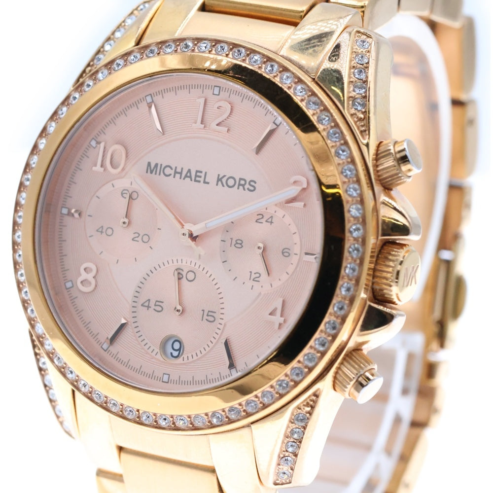 MICHAEL KORS(マイケルコース) Blair ブレア クロノグラフ クォーツウォッチ ピンク文字盤 ラインストーン 腕時計 ゴールド レディース MK-5263