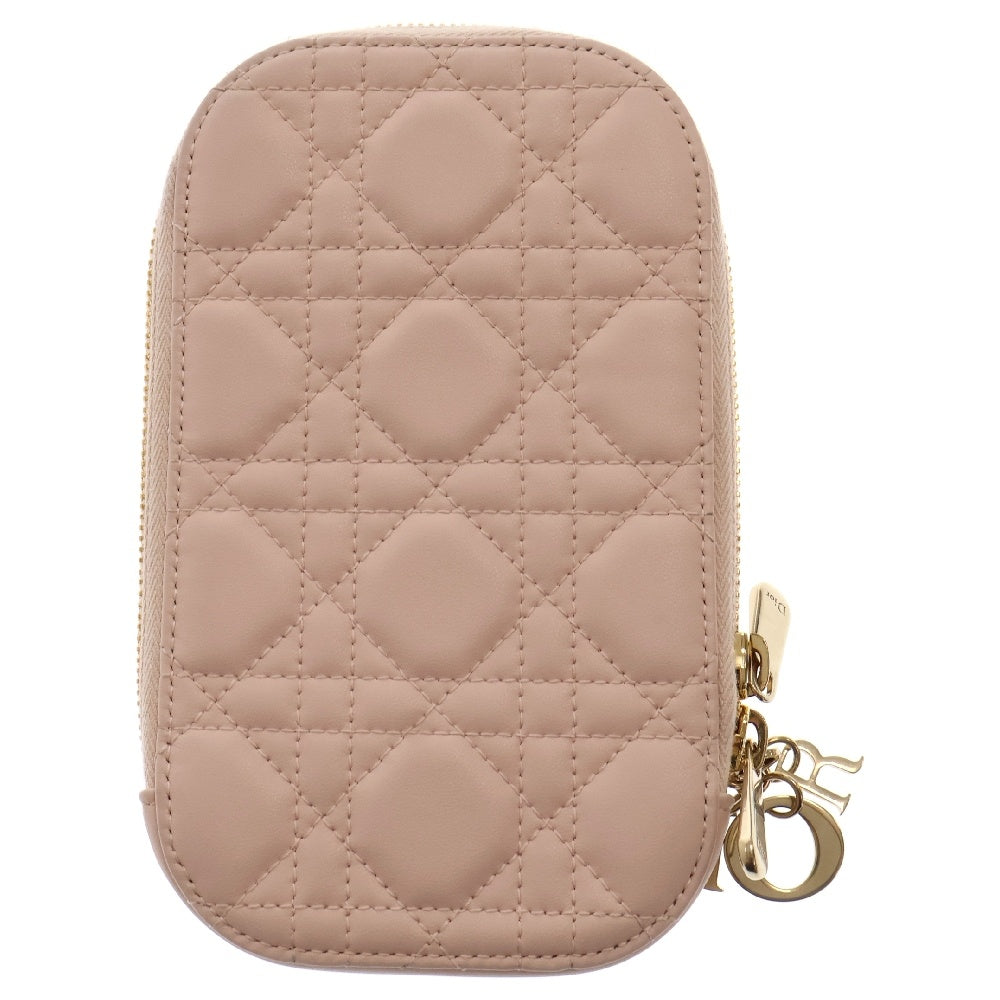 Christian Dior(クリスチャンディオール) カナージュ フォンフォルダー ミニショルダーバッグ ピンク レザー ゴールド金具