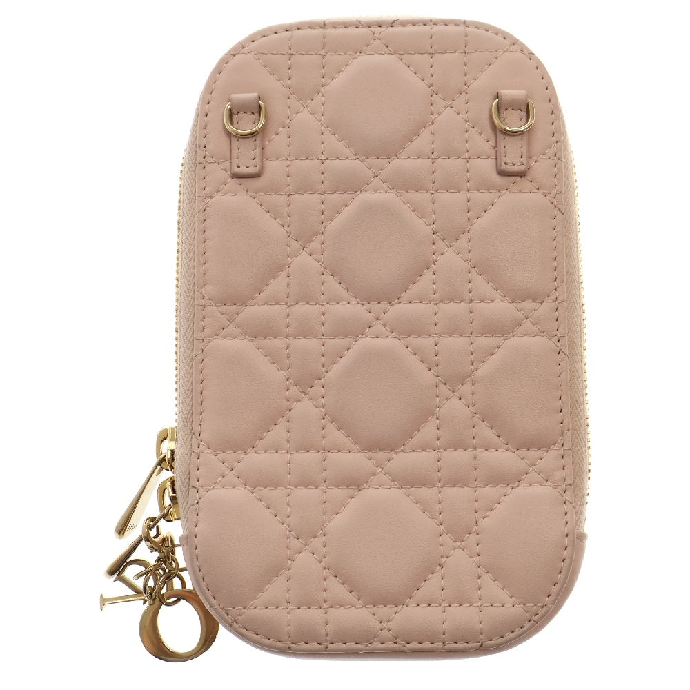Christian Dior(クリスチャンディオール) カナージュ フォンフォルダー ミニショルダーバッグ ピンク レザー ゴールド金具