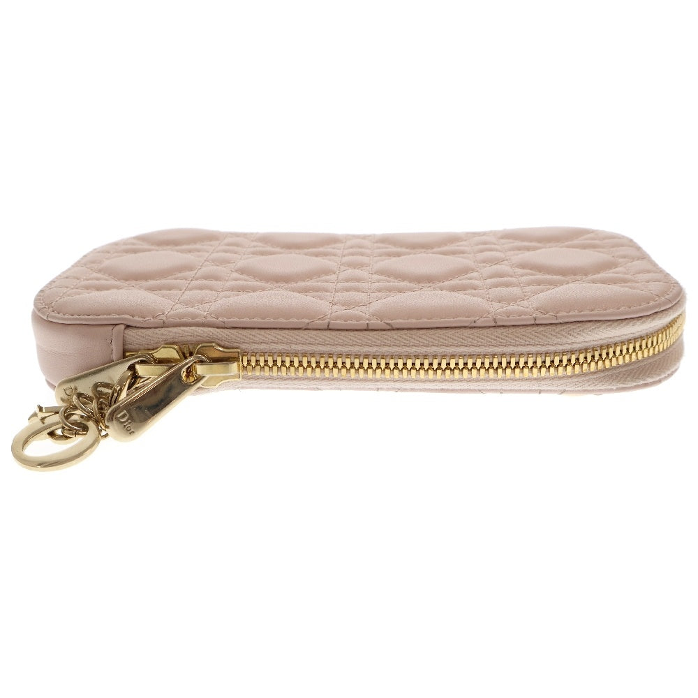 Christian Dior(クリスチャンディオール) カナージュ フォンフォルダー ミニショルダーバッグ ピンク レザー ゴールド金具