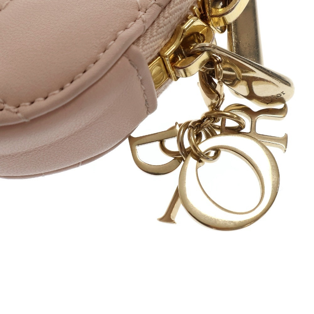 Christian Dior(クリスチャンディオール) カナージュ フォンフォルダー ミニショルダーバッグ ピンク レザー ゴールド金具