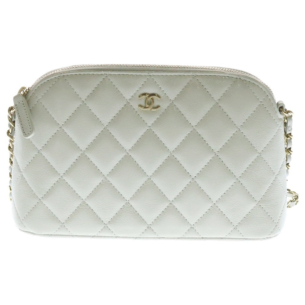 CHANEL(シャネル) マトラッセ ココマーク チェーンクラッチバッグ キャビアスキン ショルダーバッグ ホワイト ゴールド金具 AP4016