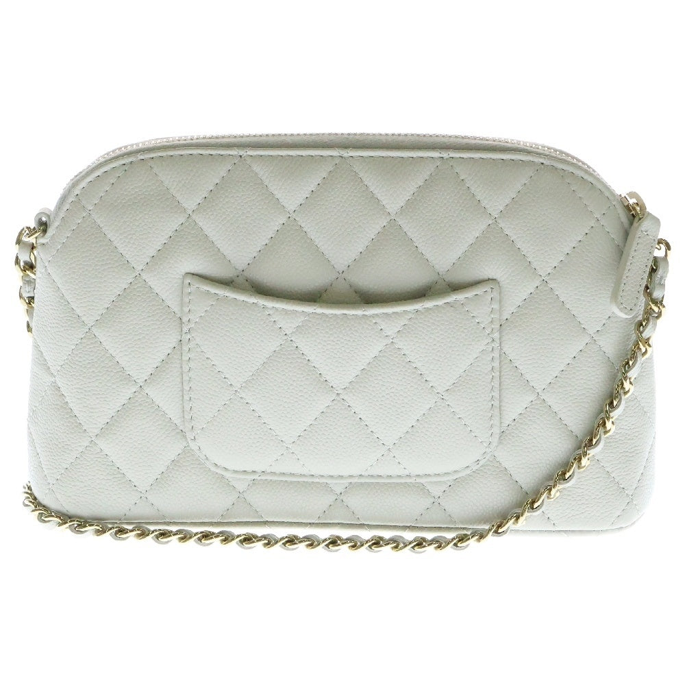CHANEL(シャネル) マトラッセ ココマーク チェーンクラッチバッグ キャビアスキン ショルダーバッグ ホワイト ゴールド金具 AP4016