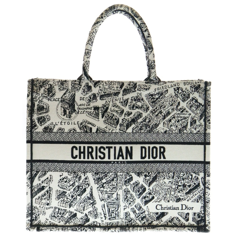 Christian Dior(クリスチャンディオール) ブックトート ラージ プランドゥパリ トートバッグ ハンドバッグ ブラック×ホワイト キャンバス 50MA0213