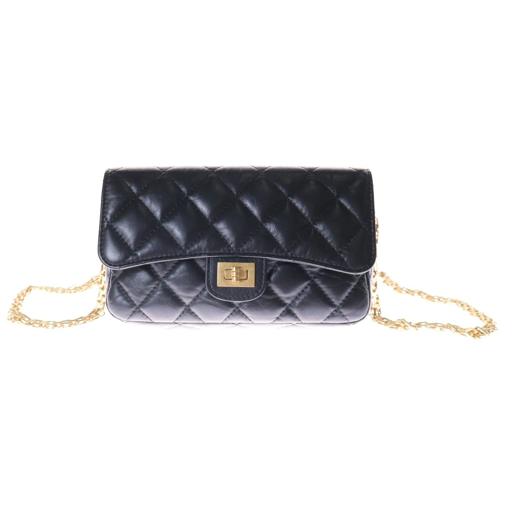 CHANEL(シャネル) 2.55 ミニチェーン ショルダーバッグ 黒 ゴールド金具 ターンロック ランダムシリアル AP2215