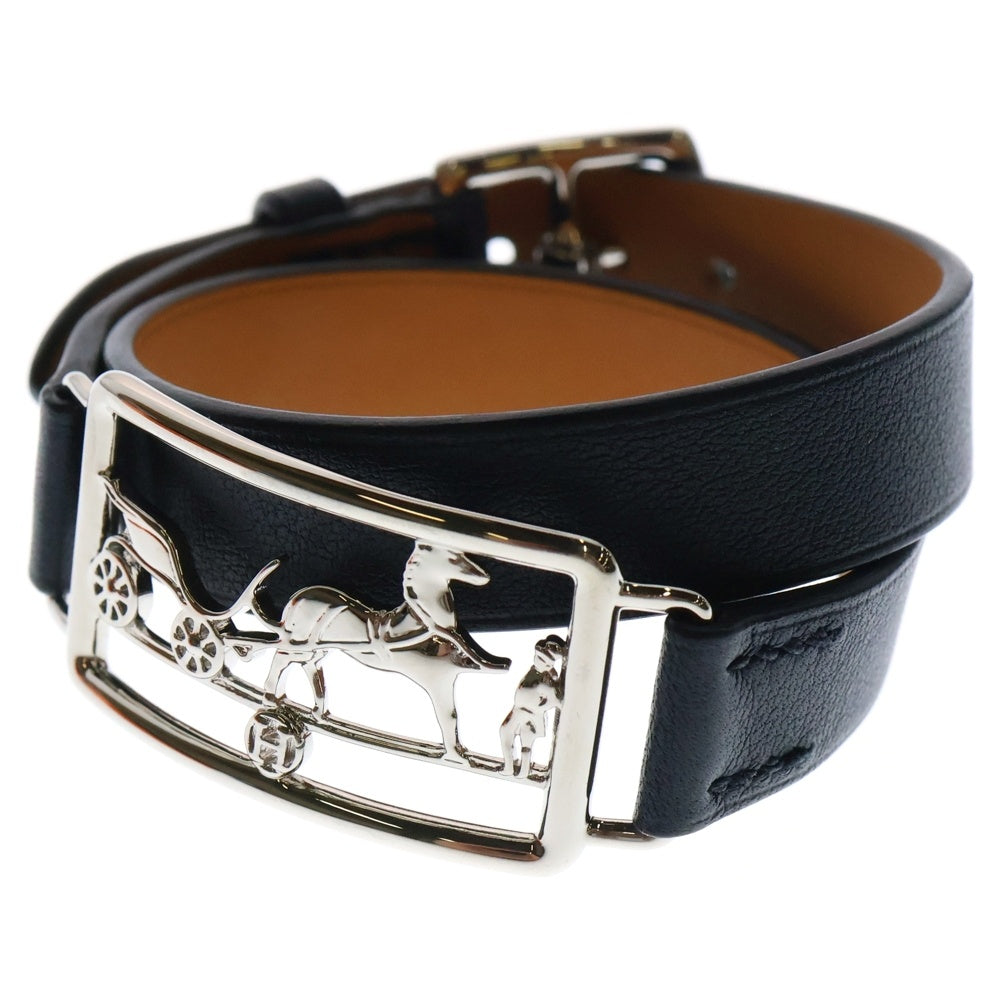 HERMES(エルメス) カレーシュ ドゥブルトゥール ブレスレット ブラック×シルバー D刻印