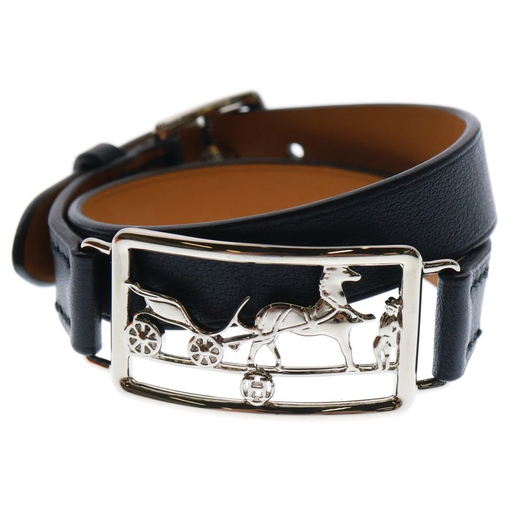 HERMES(エルメス) カレーシュ ドゥブルトゥール ブレスレット ブラック×シルバー D刻印
