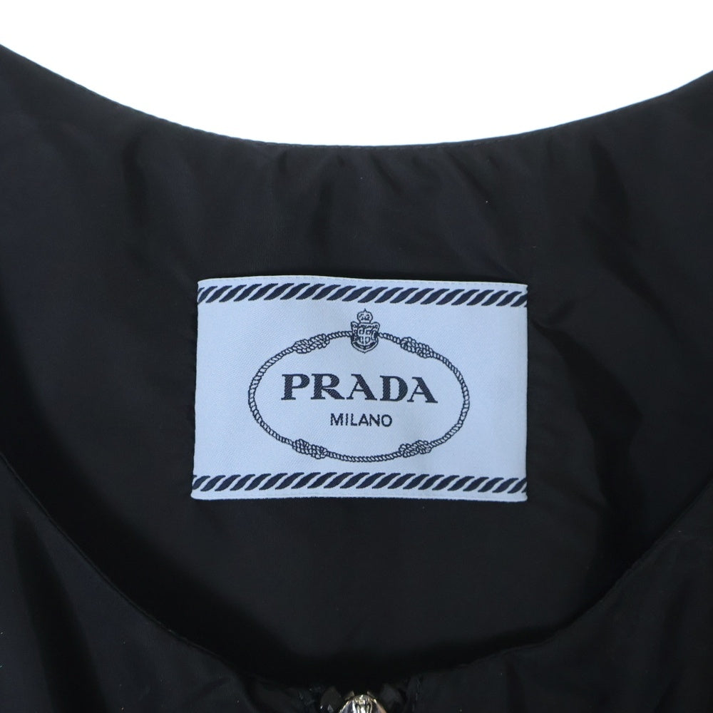 PRADA(プラダ) 23SS Re-Nylon リナイロン ワッペンロゴ ギャザー ドローストリング ジップデザイン ミディアムワンピース ブラック レディース 230698 S231 1WQ9