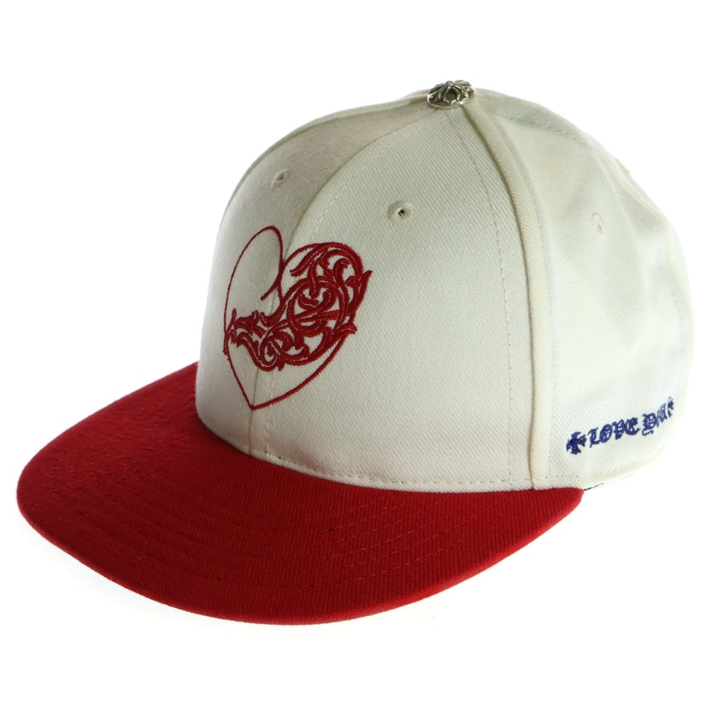 CHROME HEARTS(クロムハーツ) FITTED WOOL ACRYLIC SERGE VINY HEART ヴァインハートロゴ刺繍ベースボールキャップ 帽子 アイボリー×レッド