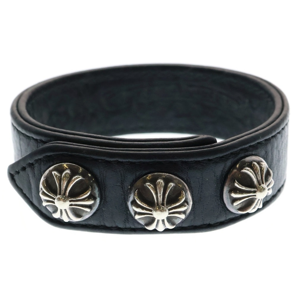 CHROME HEARTS(クロムハーツ) 3BTN 2SNP クロスボール 3ボタン2スナップ レザーブレスレット ブラック/シルバー BCA123