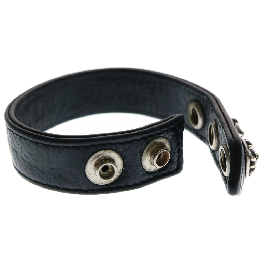 CHROME HEARTS(クロムハーツ) 3BTN 2SNP クロスボール 3ボタン2スナップ レザーブレスレット ブラック/シルバー BCA123