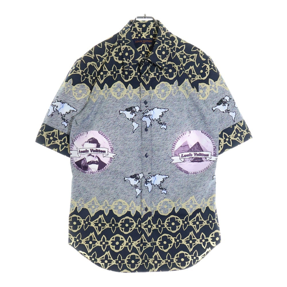 LOUIS VUITTON(ルイヴィトン) 21AW LVワックスショートスリーブ モノグラム 地図 総柄プリント 半袖シャツ ネイビー RM212 FS8 HLS72W