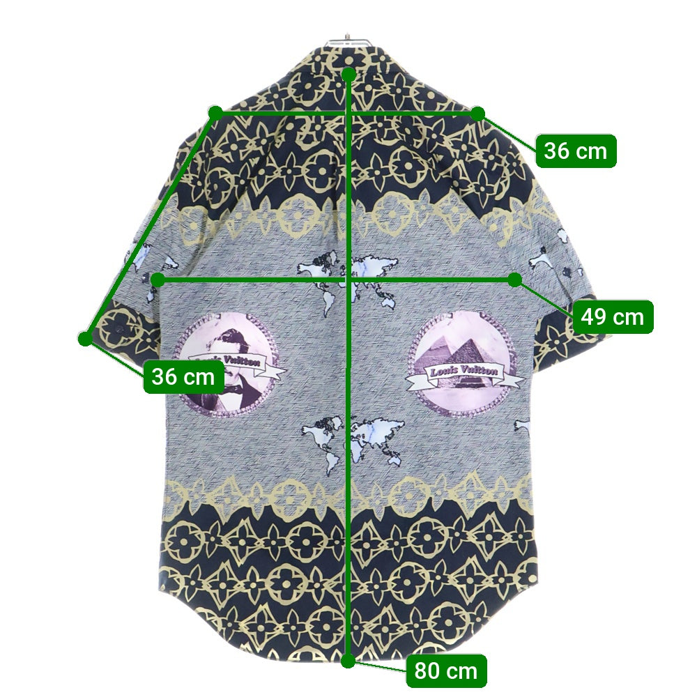 LOUIS VUITTON(ルイヴィトン) 21AW LVワックスショートスリーブ モノグラム 地図 総柄プリント 半袖シャツ ネイビー RM212 FS8 HLS72W