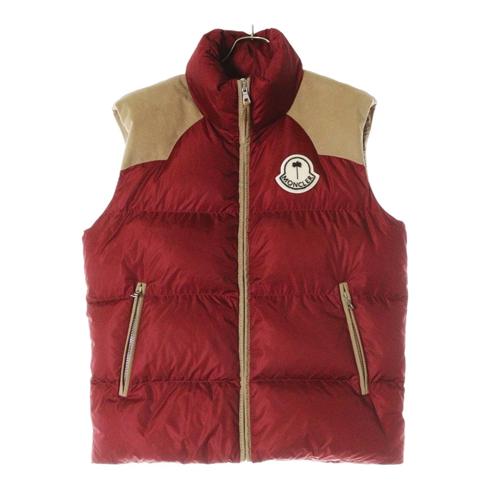 MONCLER(モンクレール) 21AW ×Palm Angels KAMAKOU パームエンジェルス ワッペンロゴ スウェード切り替え ジップアップ ダウンベスト レッド/ベージュ G209L1A00020 M1352