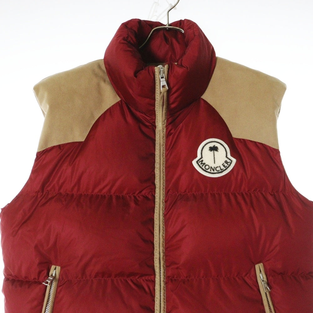 MONCLER(モンクレール) 21AW ×Palm Angels KAMAKOU パームエンジェルス ワッペンロゴ スウェード切り替え ジップアップ ダウンベスト レッド/ベージュ G209L1A00020 M1352