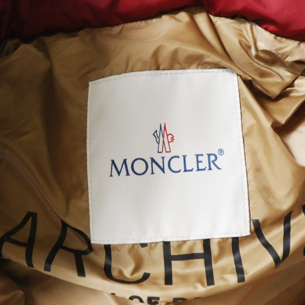 MONCLER(モンクレール) 21AW ×Palm Angels KAMAKOU パームエンジェルス ワッペンロゴ スウェード切り替え ジップアップ ダウンベスト レッド/ベージュ G209L1A00020 M1352