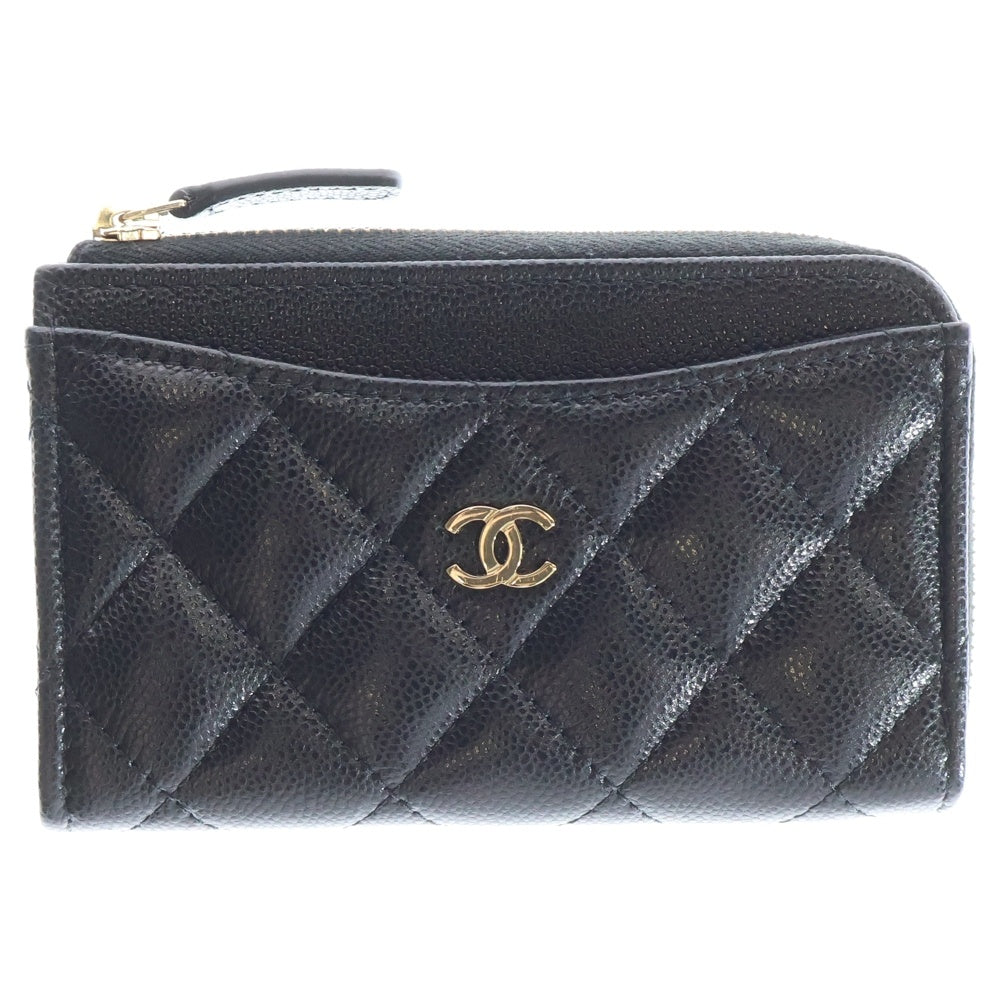 CHANEL(シャネル) マトラッセ フラグメントケース キャビアスキンレザーカードケース ゴールド金具 ブラック