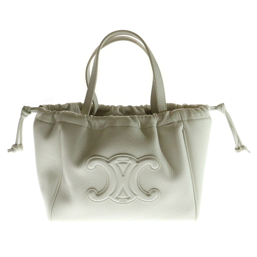 CELINE(セリーヌ) キュイル トリオンフ ロゴ スモール カバ ドローストリング レザー 2WAY ハンド ショルダーバッグ ゴールド金具 ホワイト 111013DU3