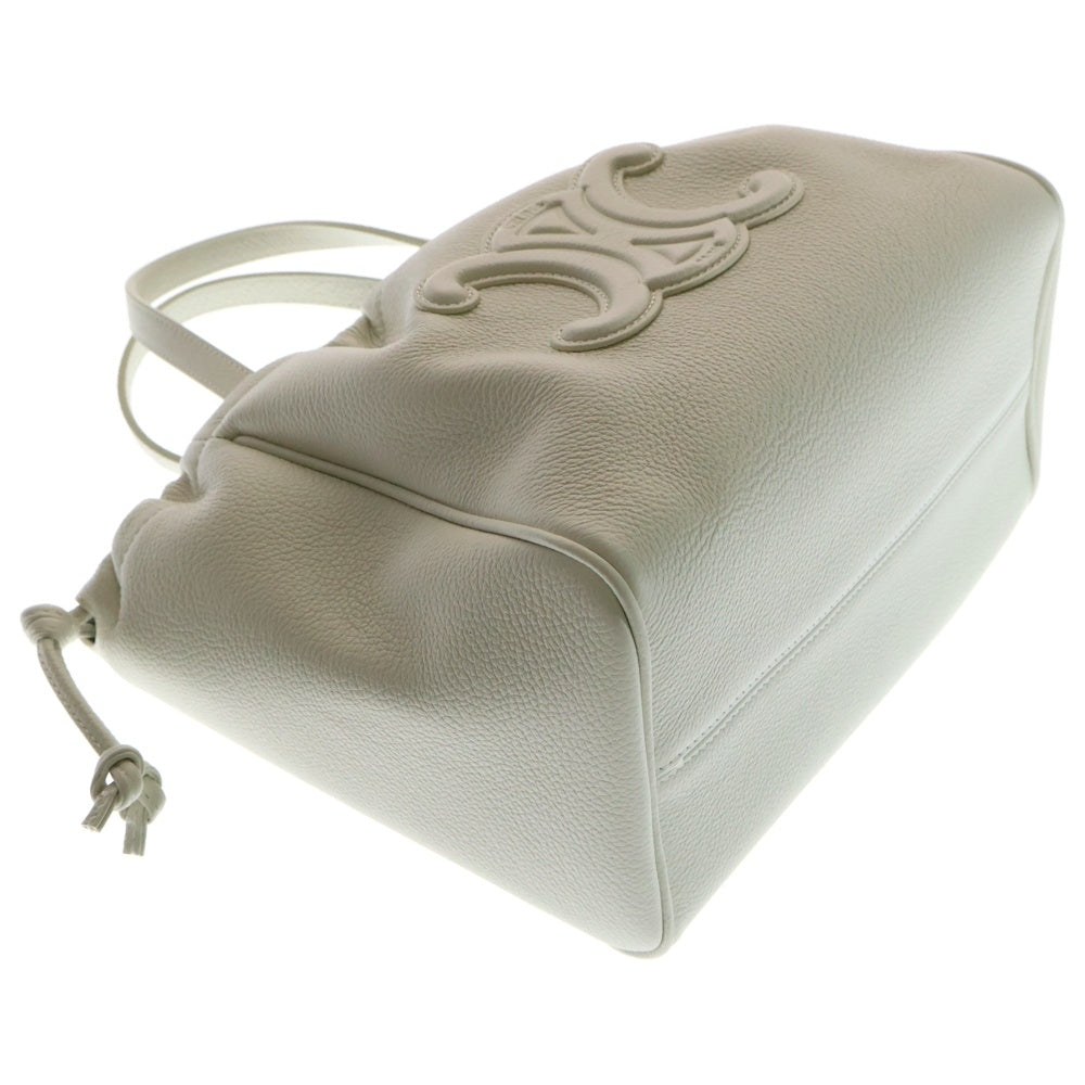 CELINE(セリーヌ) キュイル トリオンフ ロゴ スモール カバ ドローストリング レザー 2WAY ハンド ショルダーバッグ ゴールド金具 ホワイト 111013DU3