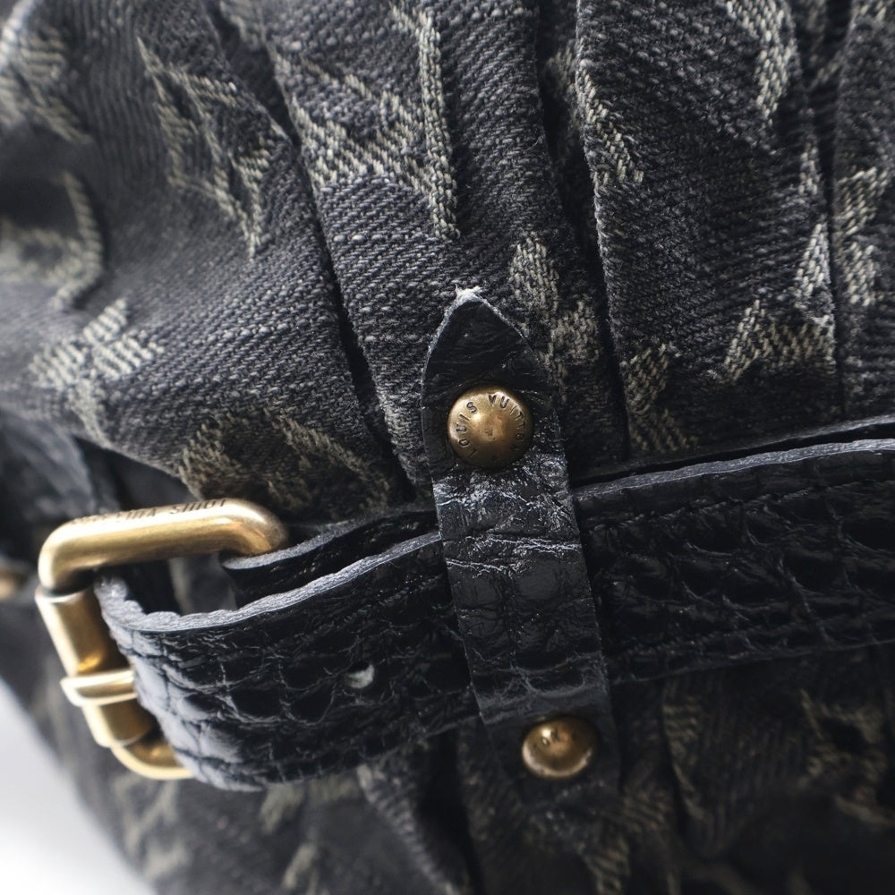 LOUIS VUITTON(ルイヴィトン) スライトリーXS モノグラムデニム レザー ショルダーバッグ ゴールド金具 ブラック M95608