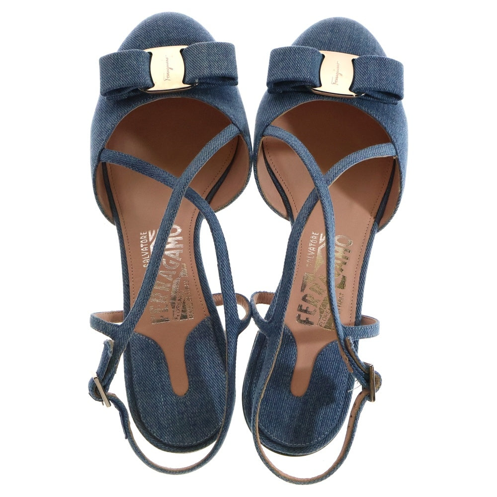 Salvatore Ferragamo(サルヴァトーレ フェラガモ) リボン デニム フラットパンプス ブルー レディース