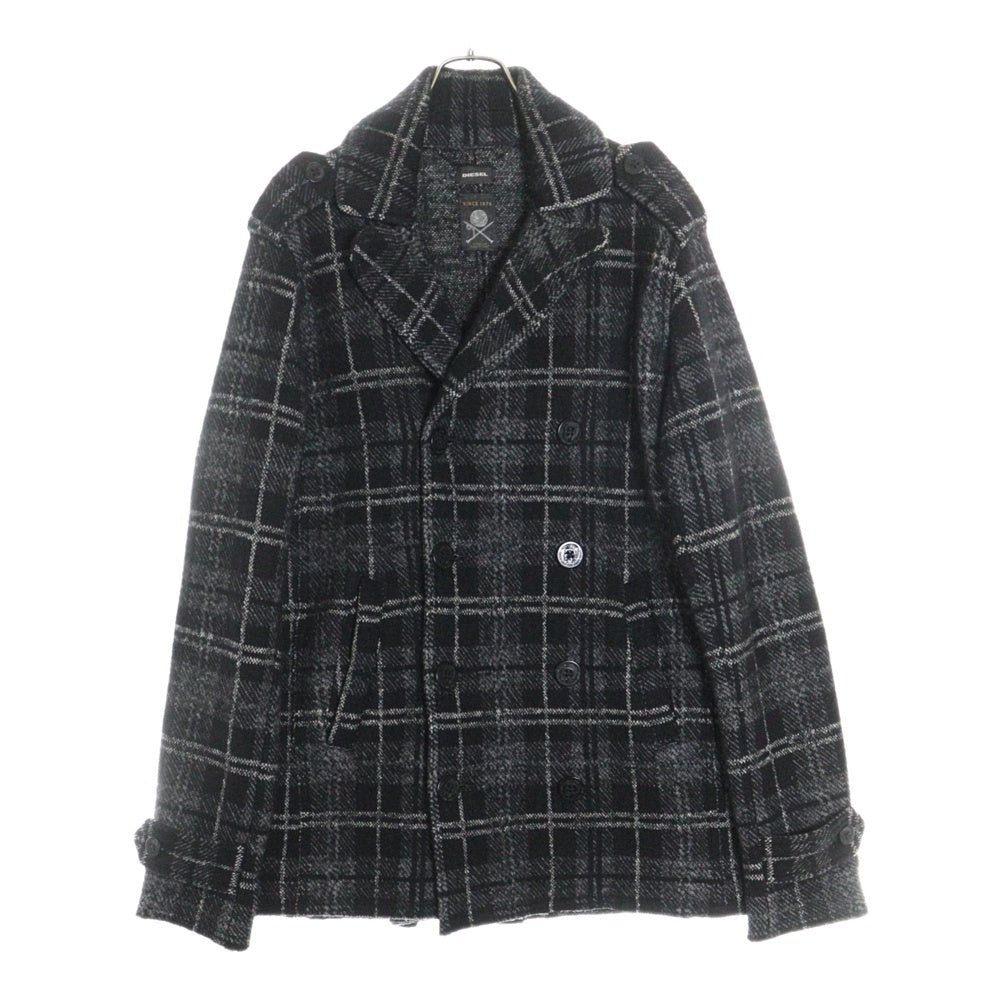 DIESEL(ディーゼル) チェック柄 ウールロングコート ブラック HK001592