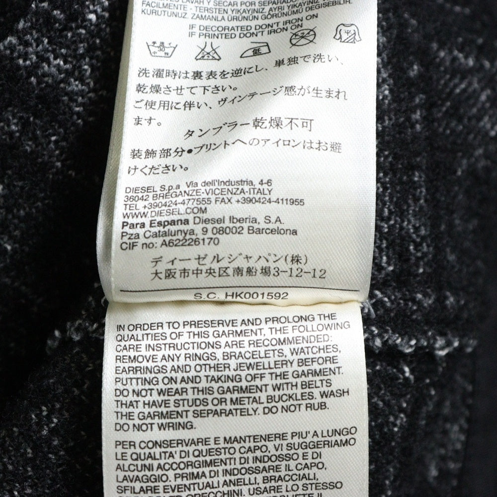 DIESEL(ディーゼル) チェック柄 ウールロングコート ブラック HK001592