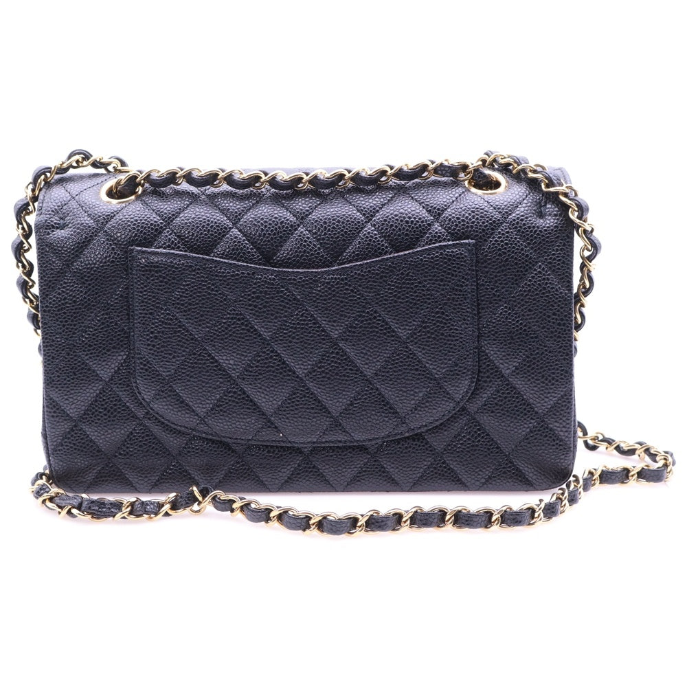 CHANEL(シャネル) マトラッセ25 ダブルフラップ ダブルチェーン ショルダーバッグ キャビアスキン ゴールド金具 ブラック プレートタイプ
