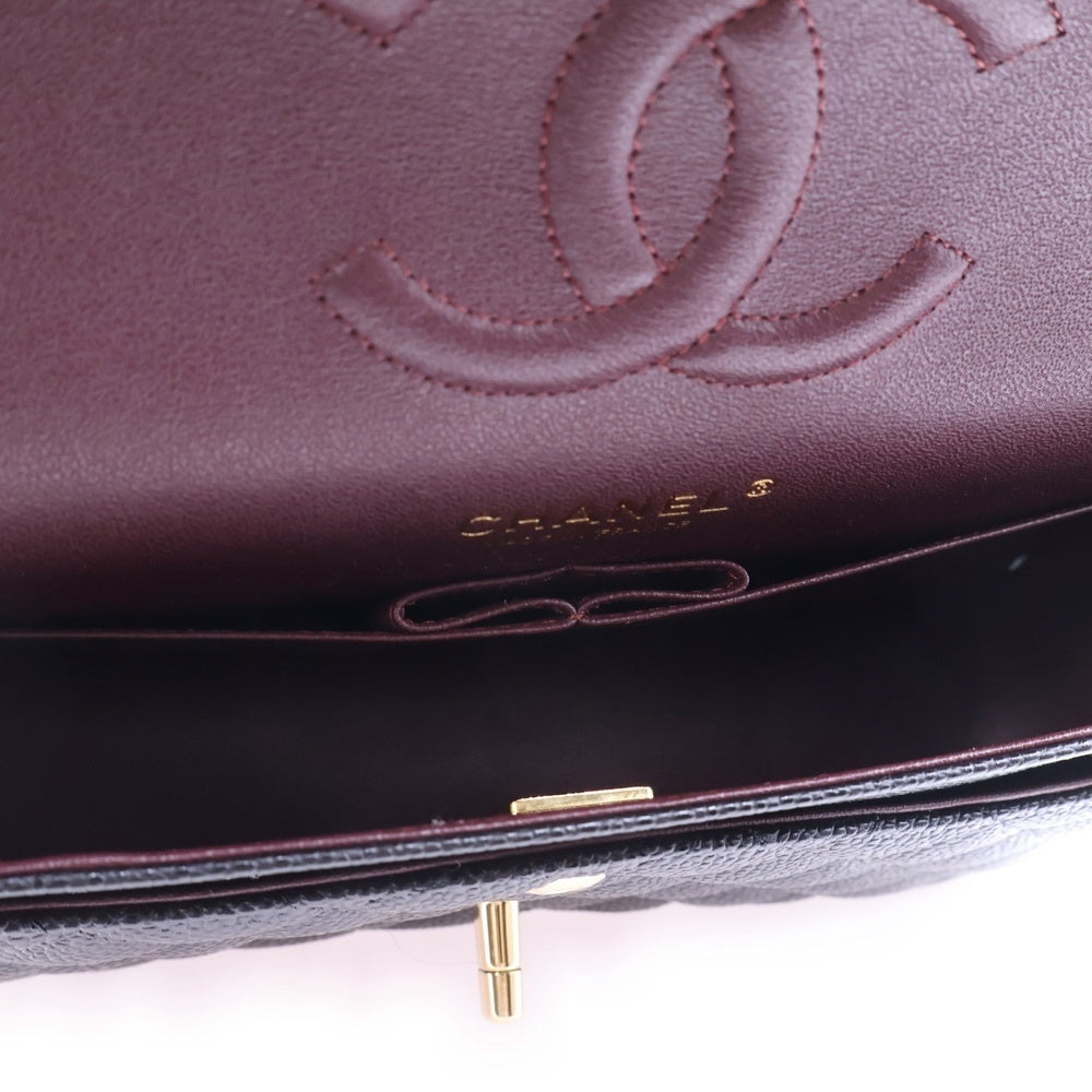 CHANEL(シャネル) マトラッセ25 ダブルフラップ ダブルチェーン ショルダーバッグ キャビアスキン ゴールド金具 ブラック プレートタイプ