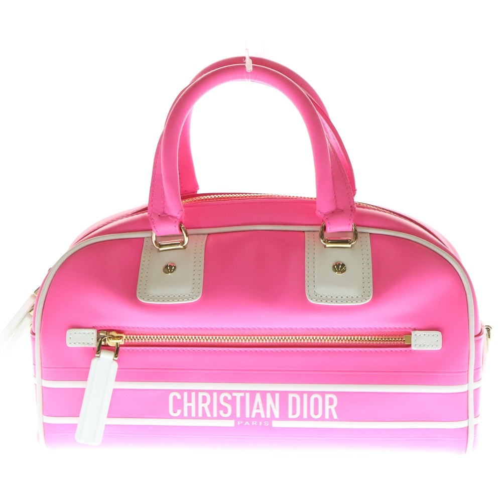Christian Dior(クリスチャンディオール) ヴァイブ ボウリング スモール 2wayバッグ ハンドバッグ ショルダーバッグ ピンク×ホワイト レザー ゴールド金具