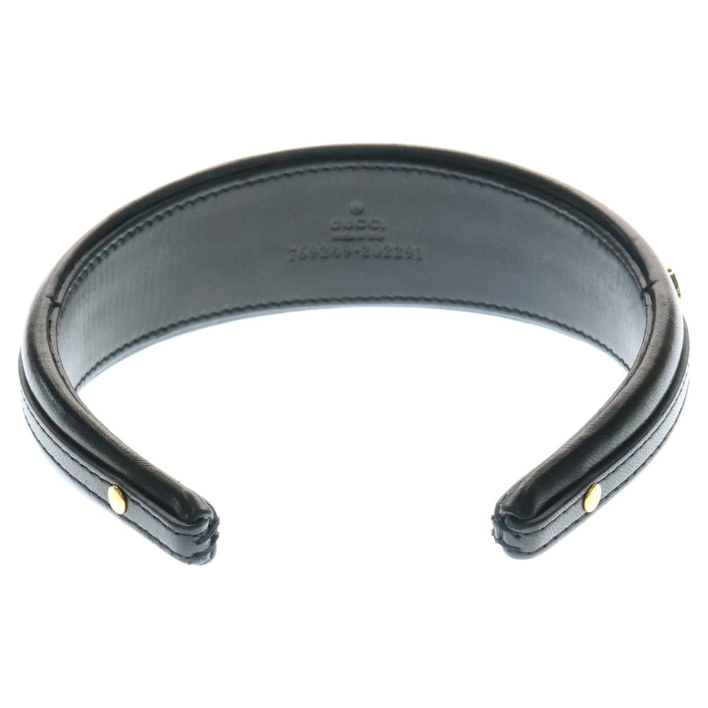 GUCCI(グッチ) ロゴプレート レザー カチューシャ ヘアバンド ブラック/ゴールド レディース 769249