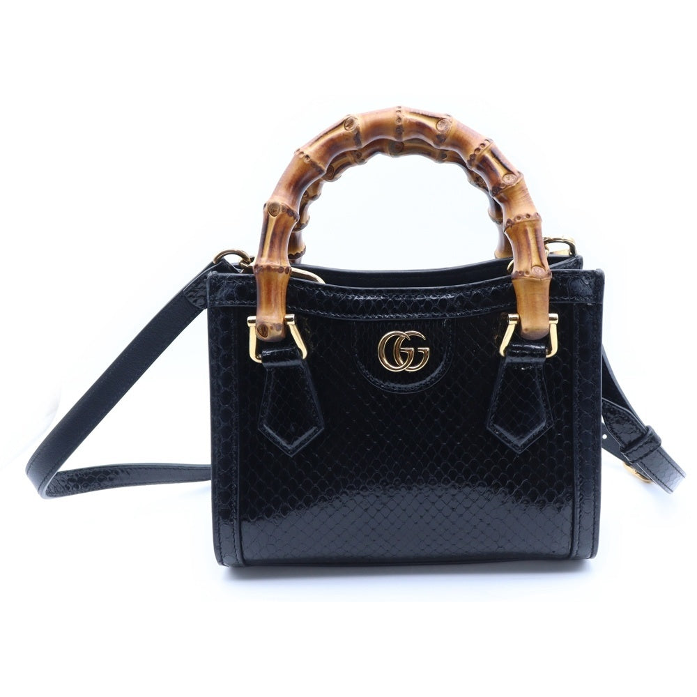 GUCCI(グッチ) ダイアナ バンブー 2wayバッグ ハンドバッグ ショルダーバッグ ブラック レザー ゴールド金具 655661