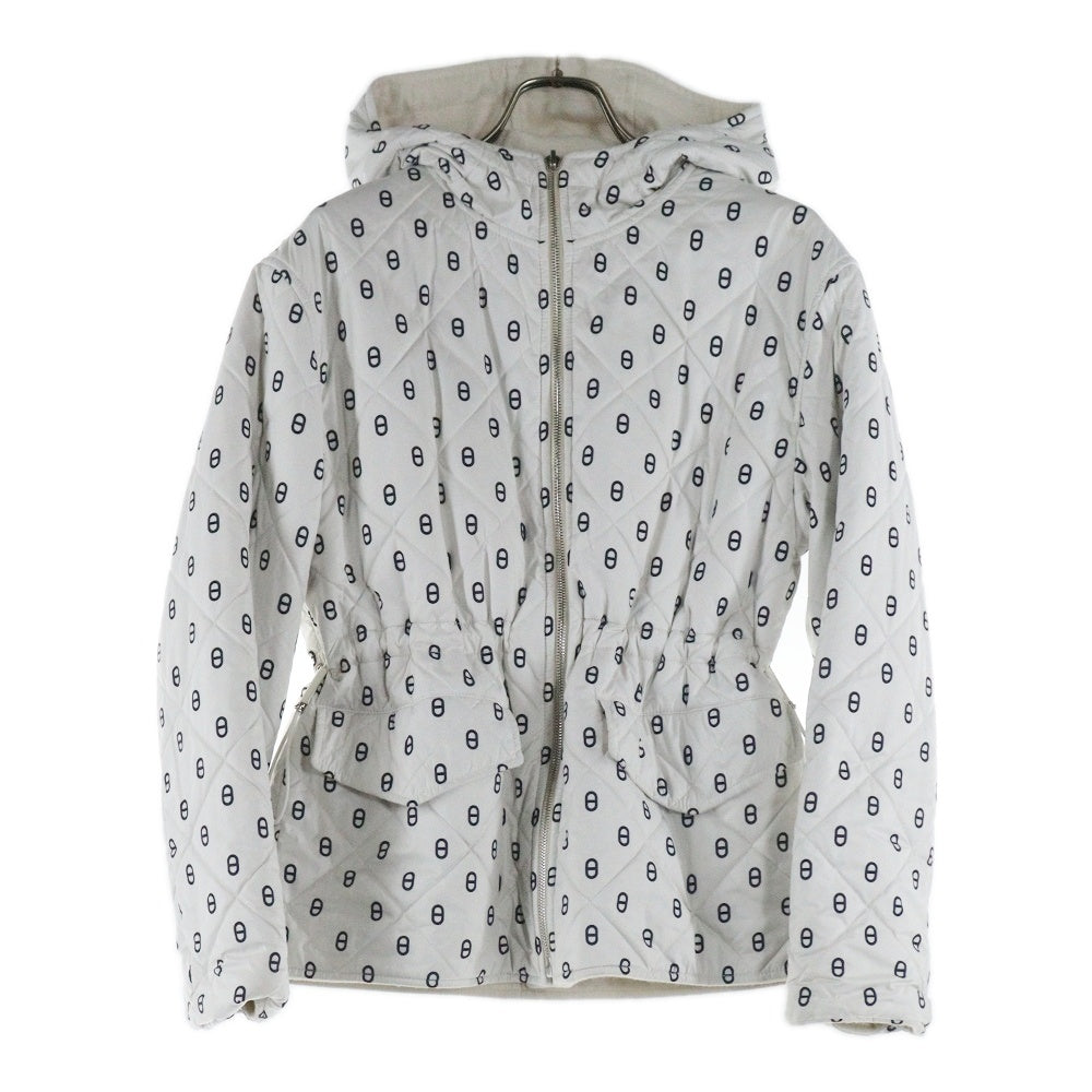 HERMES(エルメス) カシミヤ リバーシブル シェーヌダンクル 総柄プリント フーデッド ジップアップ キルティング 中綿ジャケット ホワイト/ベージュ レディース 3E0123DA