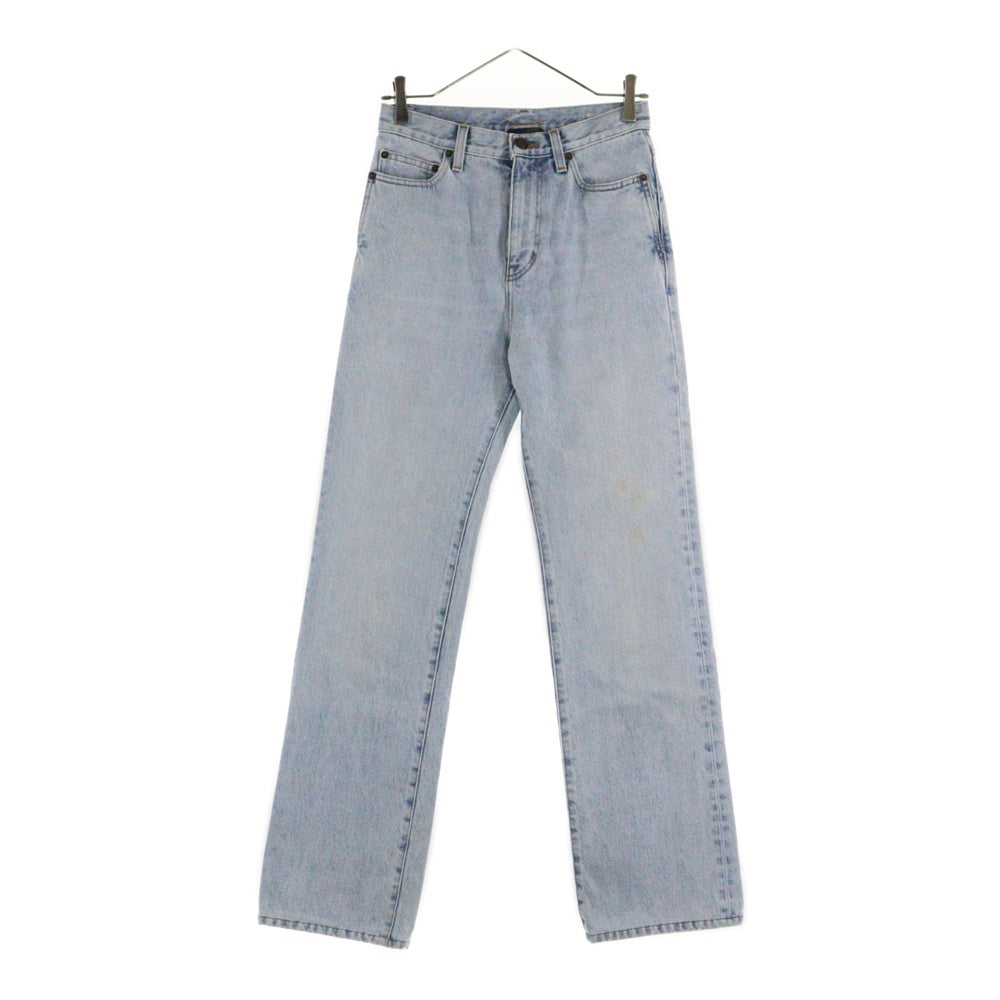 SAINT LAURENT PARIS(サンローランパリ) ウォッシュ加工 レザーロゴパッチ ストレートデニムパンツ ジーンズ インディゴ 691771