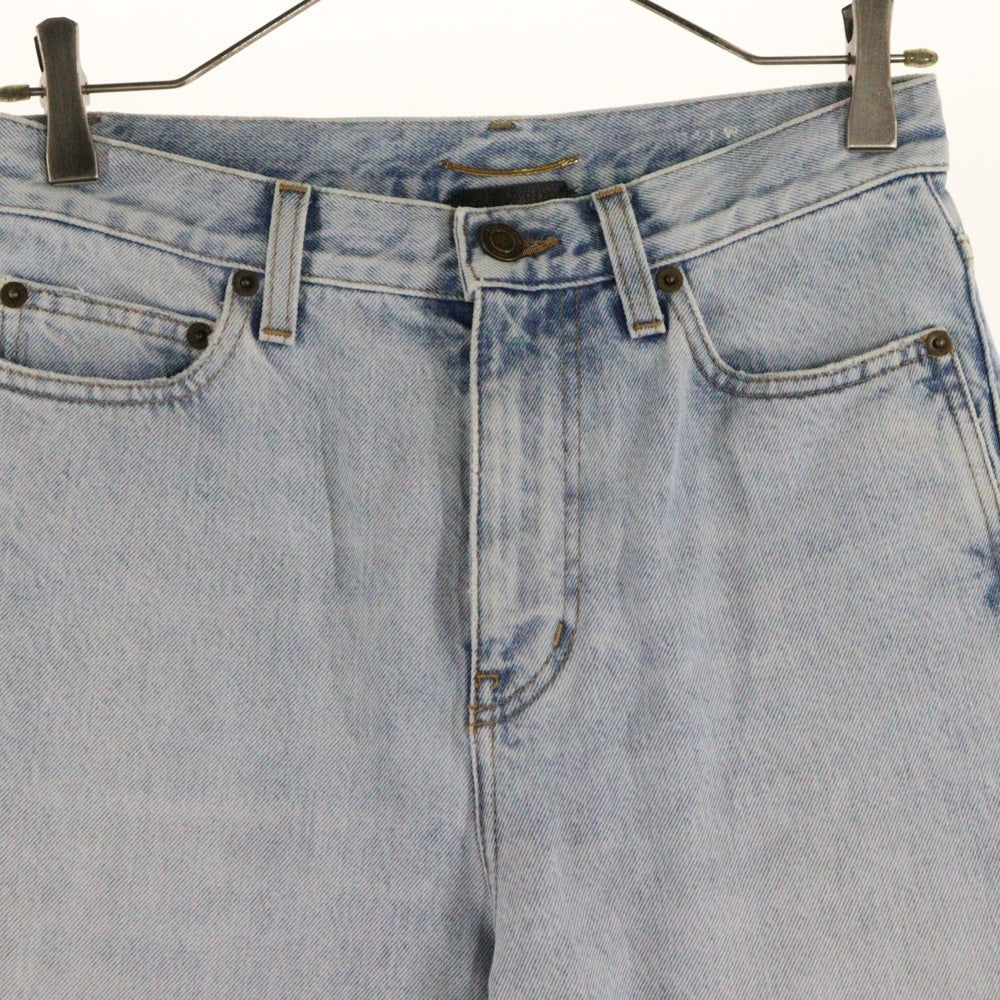 SAINT LAURENT PARIS(サンローランパリ) ウォッシュ加工 レザーロゴパッチ ストレートデニムパンツ ジーンズ インディゴ 691771
