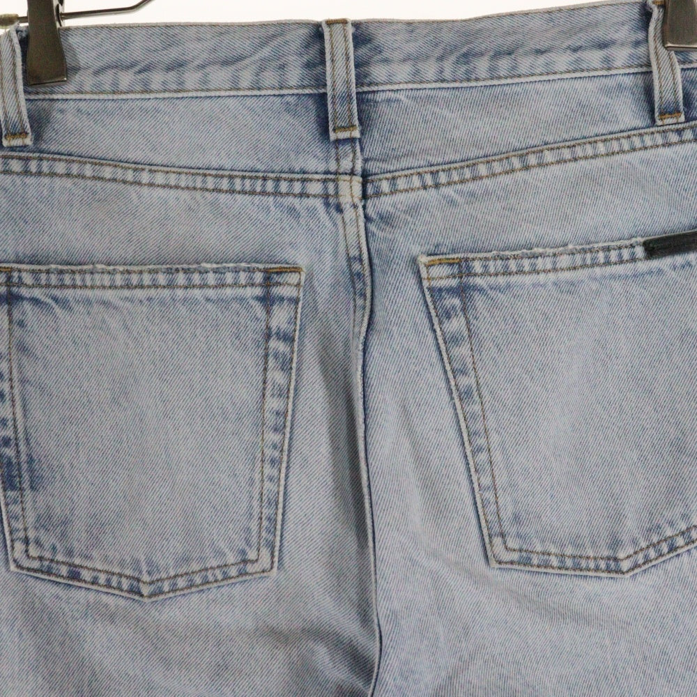 SAINT LAURENT PARIS(サンローランパリ) ウォッシュ加工 レザーロゴパッチ ストレートデニムパンツ ジーンズ インディゴ 691771
