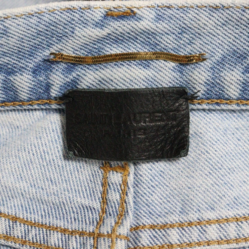 SAINT LAURENT PARIS(サンローランパリ) ウォッシュ加工 レザーロゴパッチ ストレートデニムパンツ ジーンズ インディゴ 691771