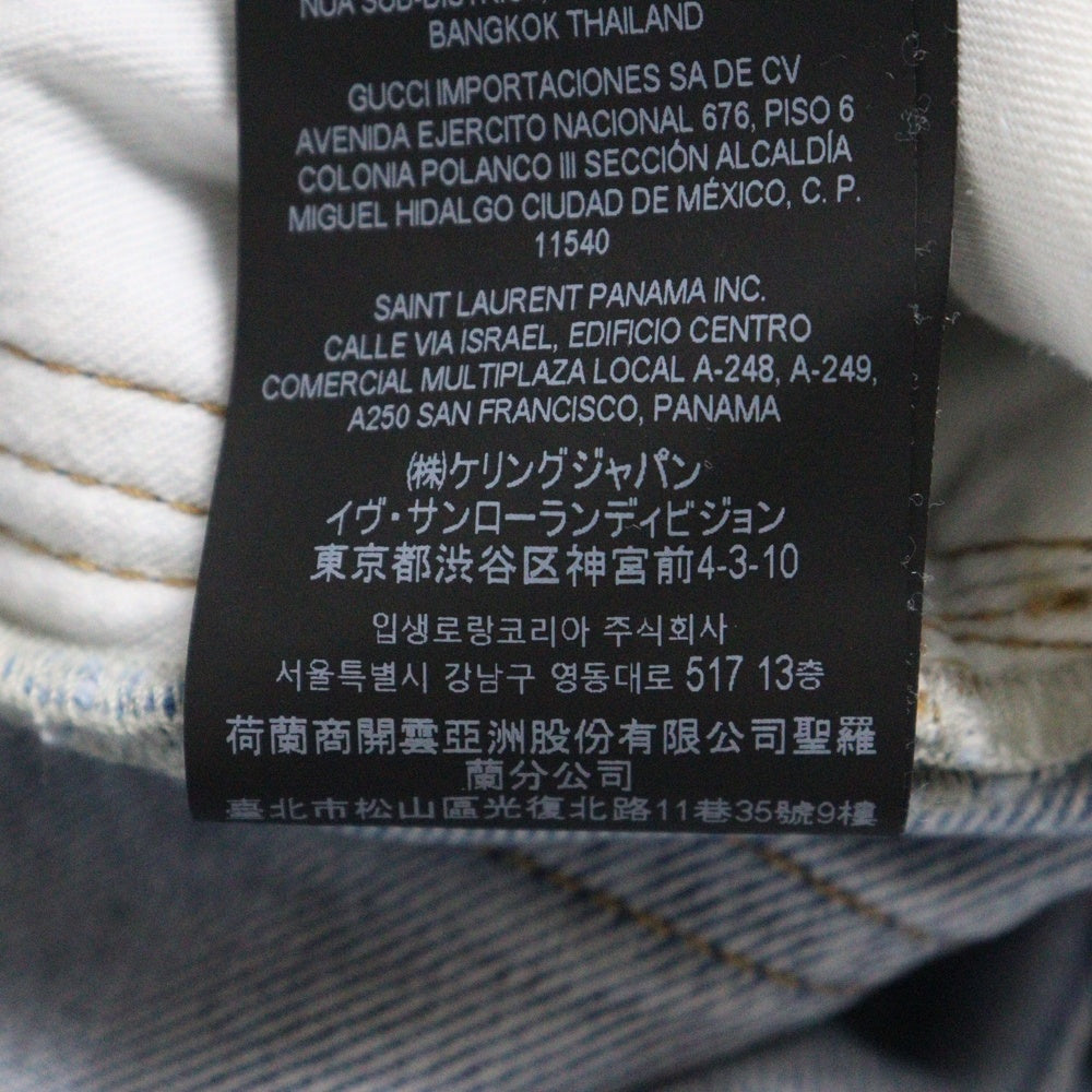 SAINT LAURENT PARIS(サンローランパリ) ウォッシュ加工 レザーロゴパッチ ストレートデニムパンツ ジーンズ インディゴ 691771