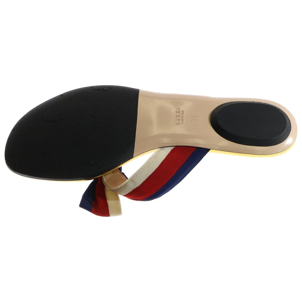 GUCCI(グッチ) ウェブライン トリコロール リボン レザー スター スタッズ フラットサンダル ゴールド/レッド レディース
