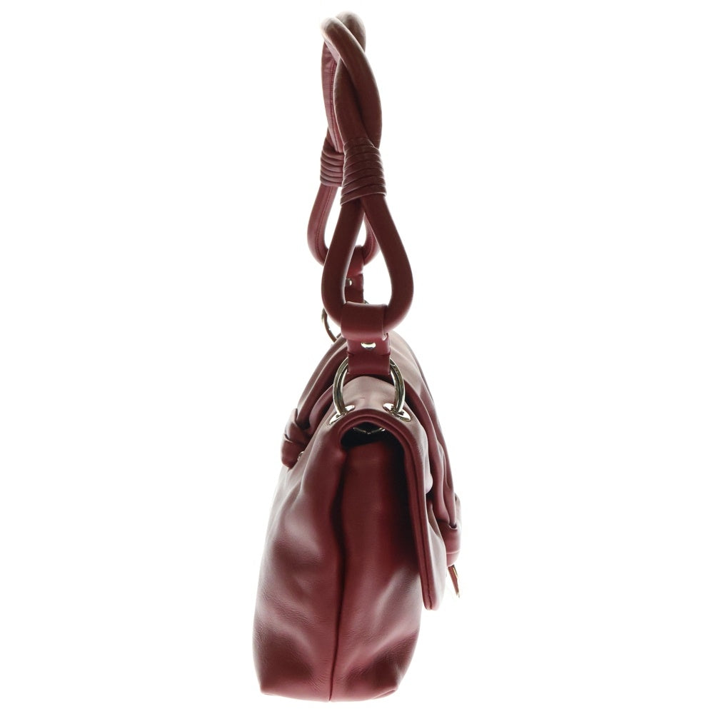 Christian Dior(クリスチャンディオール) デミルーン フラップ レザー ハンド ワンショルダーバッグ シルバー金具 レッド