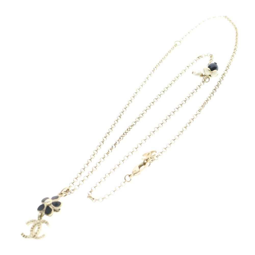 CHANEL(シャネル) ココマーク フラワーモチーフ ネックレス ペンダント チェーン ゴールド×ブラック A21C