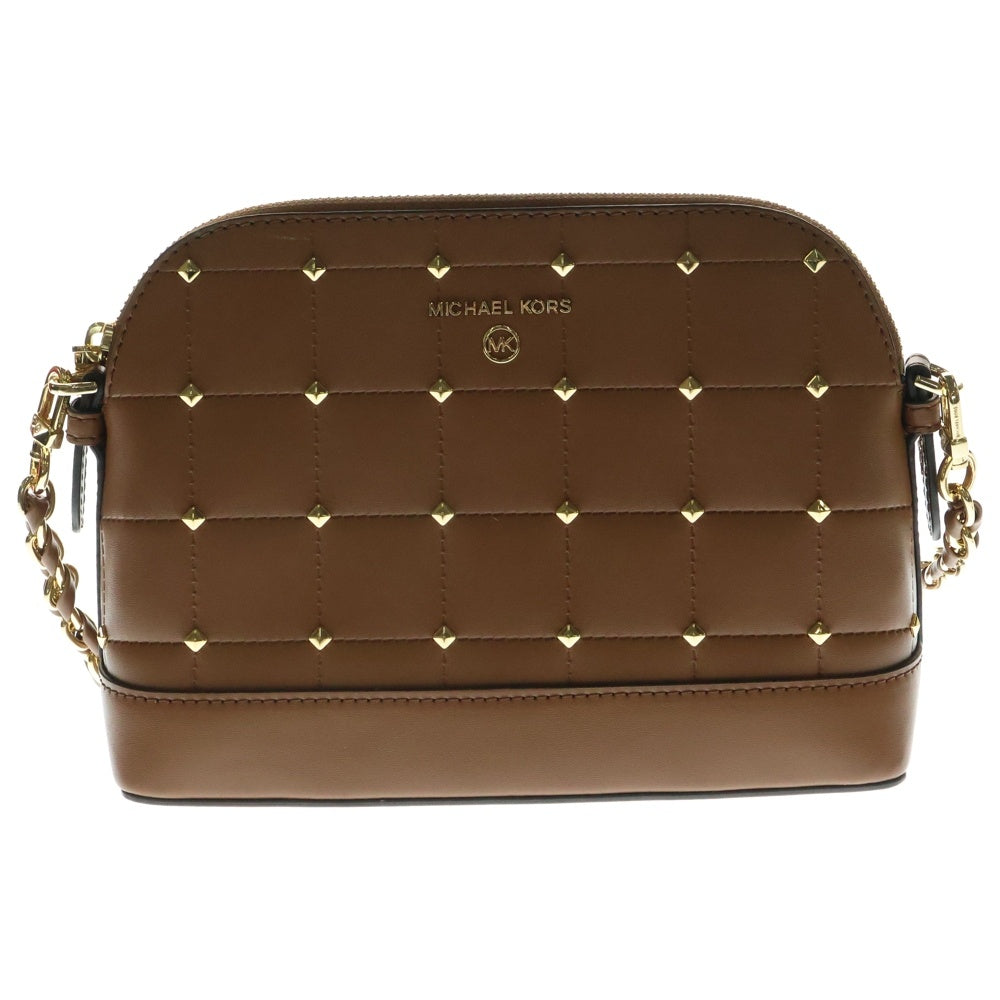 MICHAEL KORS(マイケルコース) ロゴプレート スタッズ レザー ショルダーバッグ ゴールド金具 ブラウン レディース 32S2GT9C9Y